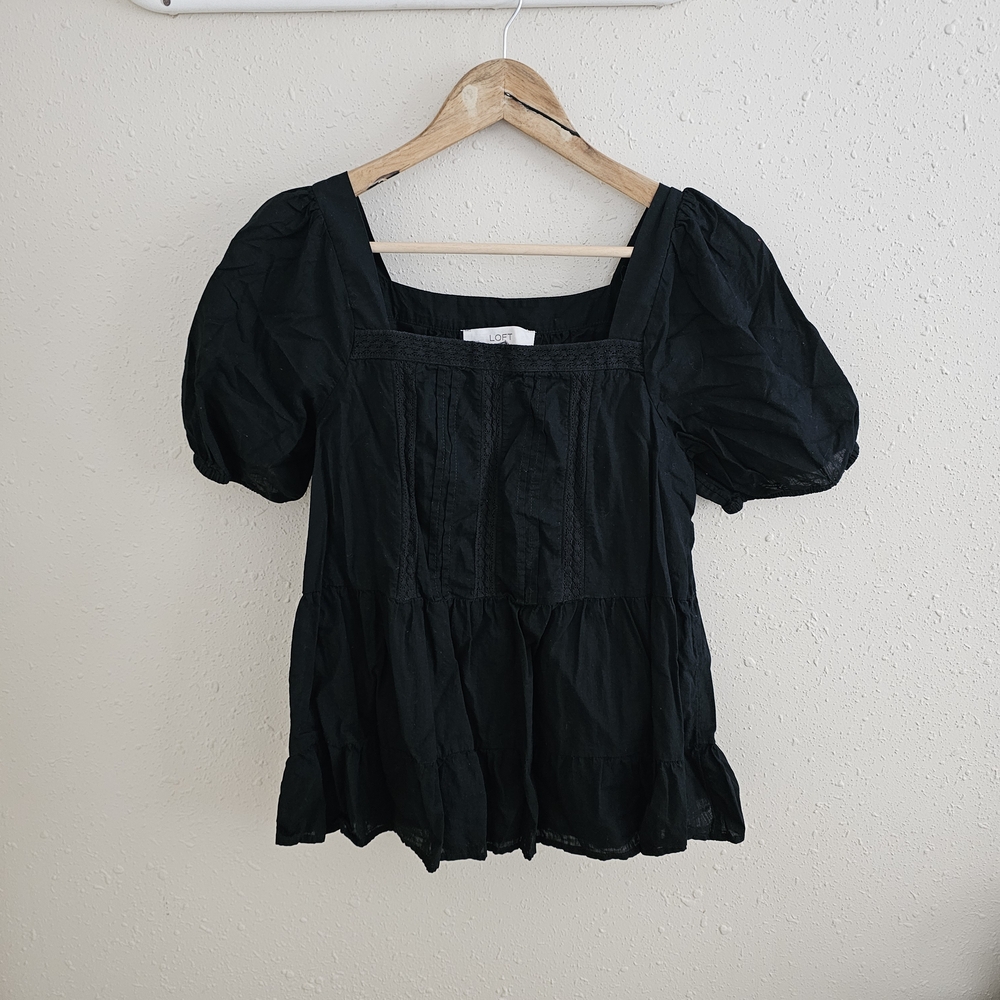 LOFT Black Puff Sleeve Blouse